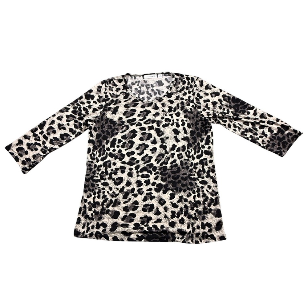Susan Graver Leopard Print Long Sleeve V Neck Top Womens XS Made in Philippines